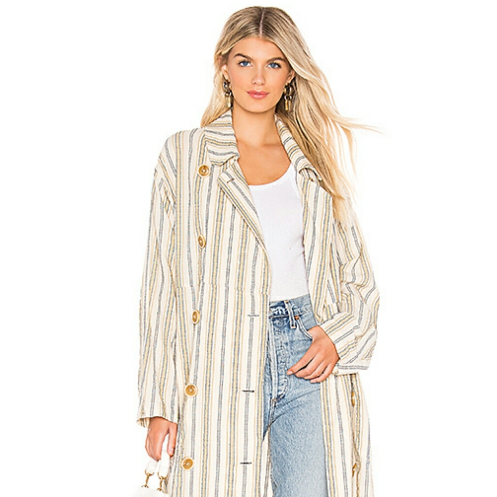 Free People Striped Cream and Tan Trench Coat